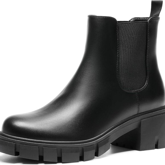 Women's Black Faux Leather Chelsea Ankle Boots - Size 5 - Picture 1 of 8